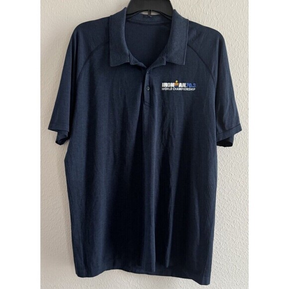 Lululemon polo t-shirt Men's XL Navy Blue live in practice Polo Ironman Logo - Picture 1 of 16